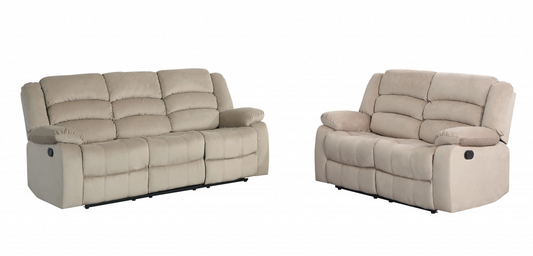 Experience Unparalleled Comfort with the Two Piece Indoor Beige Microsuede Five Person Seating Set