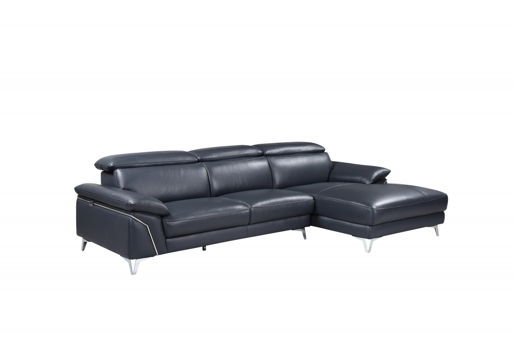 Navy Blue Italian Leather L Shaped Two Piece Sofa and Chaise Sectional - Elegant and Comfortable | Your Space Deserves Luxury