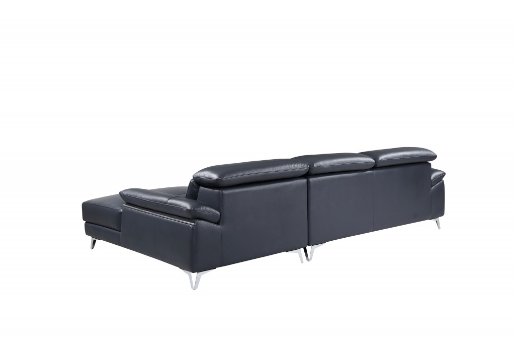 Navy Blue Italian Leather L Shaped Two Piece Sofa and Chaise Sectional - Elegant and Comfortable | Your Space Deserves Luxury