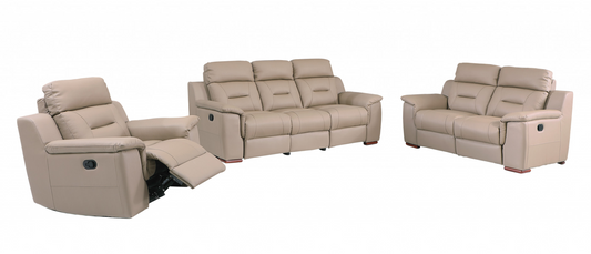 Transform Your Space into a Cozy Haven with Three Piece Indoor Beige Genuine Leather Five Person Seating Set