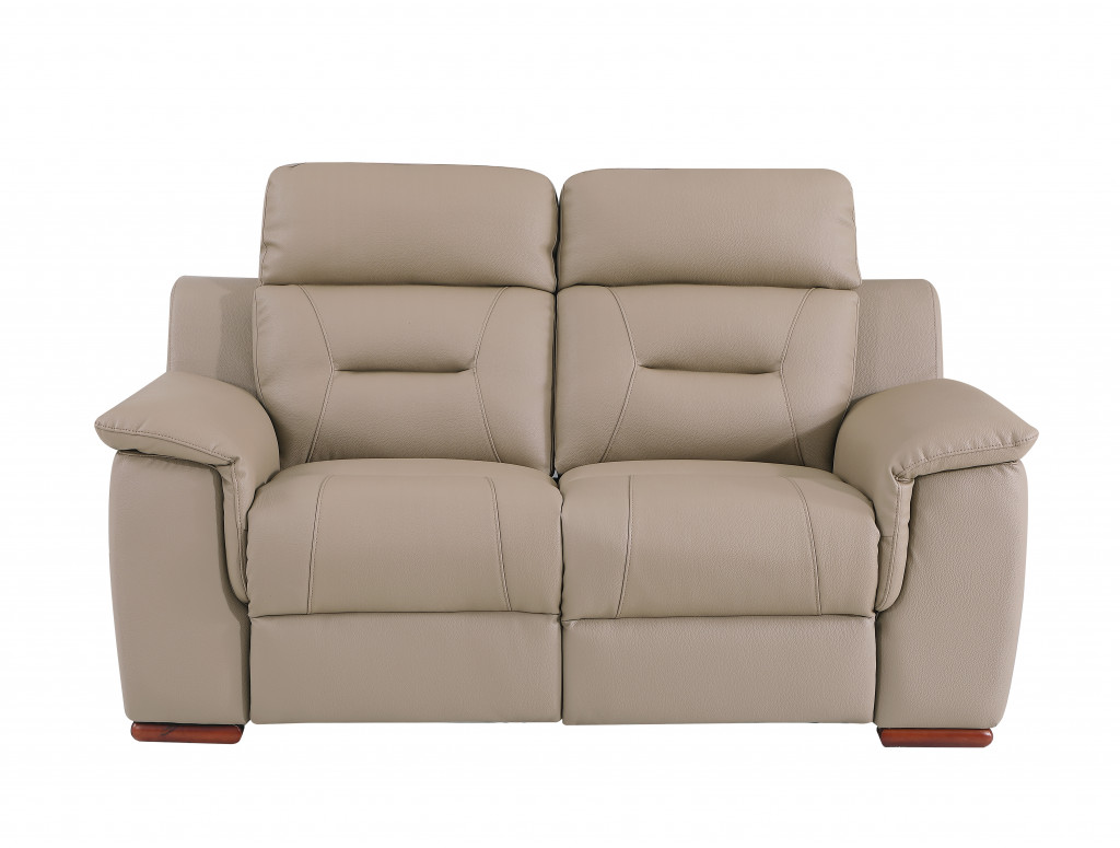 Transform Your Space into a Cozy Haven with Three Piece Indoor Beige Genuine Leather Five Person Seating Set