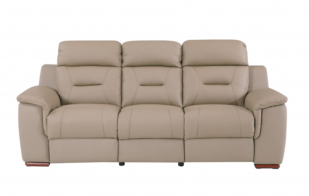 Transform Your Space into a Cozy Haven with Three Piece Indoor Beige Genuine Leather Five Person Seating Set