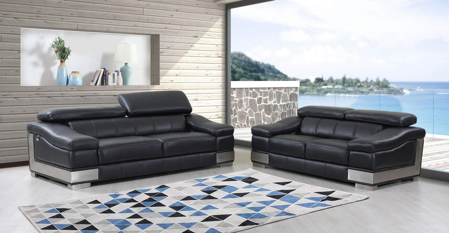 Transform Your Space with the Luxurious Two Piece Indoor Black Italian Leather Five Person Seating Set