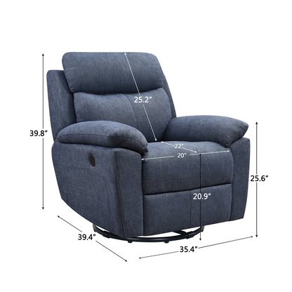 35" Blue Fabric Power Recliner with USB - Ultimate Comfort and Convenience