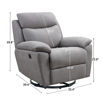 35" Light Gray Fabric Power Recliner With USB - Ultimate Comfort and Convenience