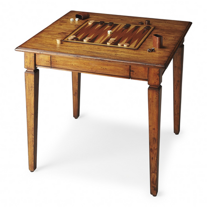 Rustic Game Table - Vintage Wood Game Table with Reversible Chess, Checkers, and Backgammon Board