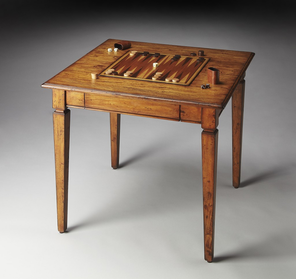 Rustic Game Table - Vintage Wood Game Table with Reversible Chess, Checkers, and Backgammon Board