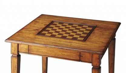 Rustic Game Table - Vintage Wood Game Table with Reversible Chess, Checkers, and Backgammon Board