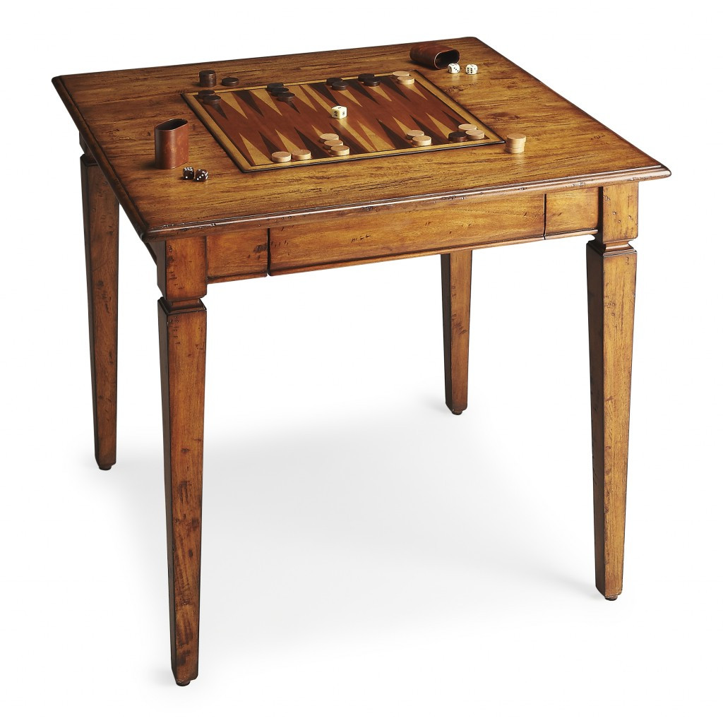 Rustic Game Table - Vintage Wood Game Table with Reversible Chess, Checkers, and Backgammon Board