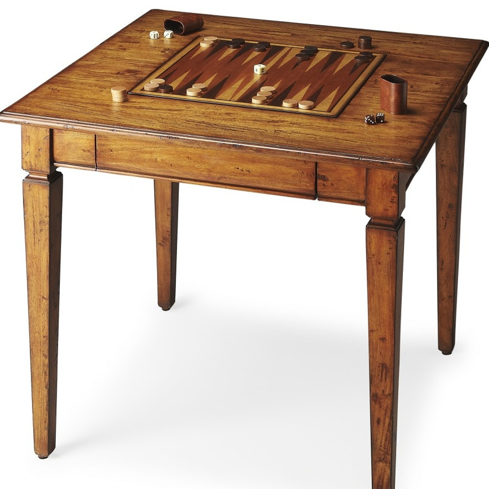 Rustic Game Table - Vintage Wood Game Table with Reversible Chess, Checkers, and Backgammon Board