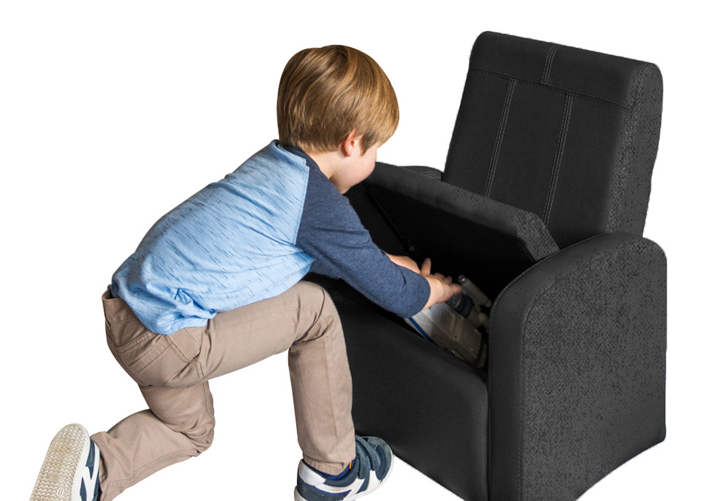 Kids Black Comfy Upholstered Recliner Chair with Storage - Fun, Comfortable, and Versatile!