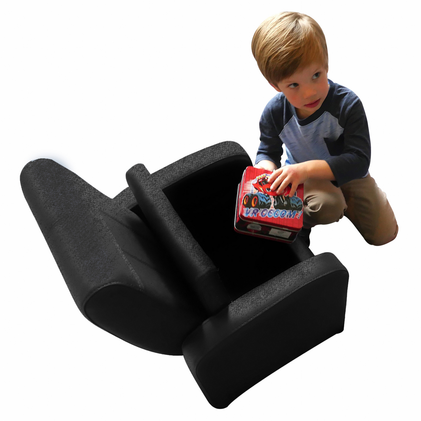 Kids Black Comfy Upholstered Recliner Chair with Storage - Fun, Comfortable, and Versatile!