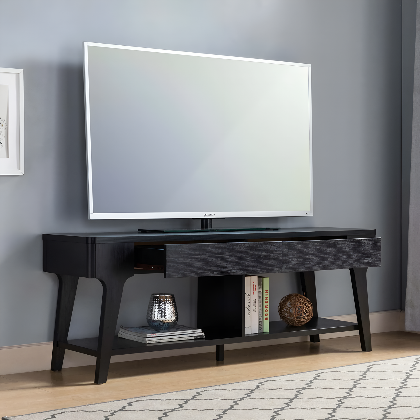 Sleek Modern 60" Black TV Stand with Storage for a Stylish Entertainment Setup