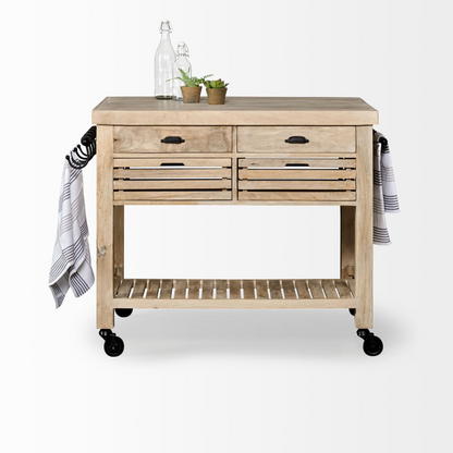 Modern Farmhouse Rolling Kitchen Island Or Bar Cart - Solid Wood, Storage Options, Towel Holders, Easy Mobility