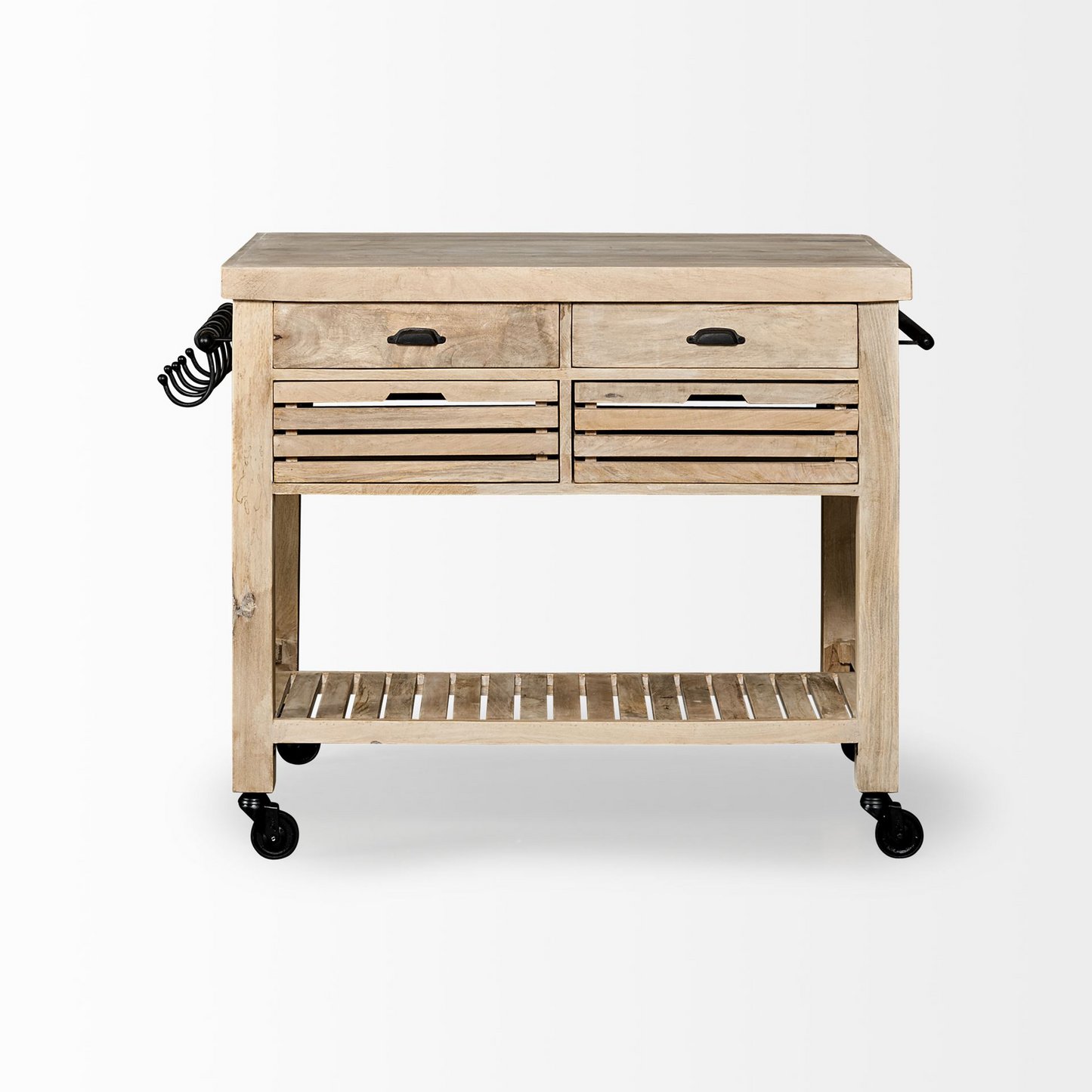 Modern Farmhouse Rolling Kitchen Island Or Bar Cart - Solid Wood, Storage Options, Towel Holders, Easy Mobility