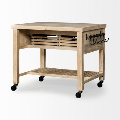 Modern Farmhouse Rolling Kitchen Island Or Bar Cart - Solid Wood, Storage Options, Towel Holders, Easy Mobility