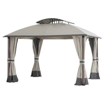 Sunjoy 11x13 ft. Gray Outdoor Patio Soft Top Woodgrain Steel Framed Gazebo