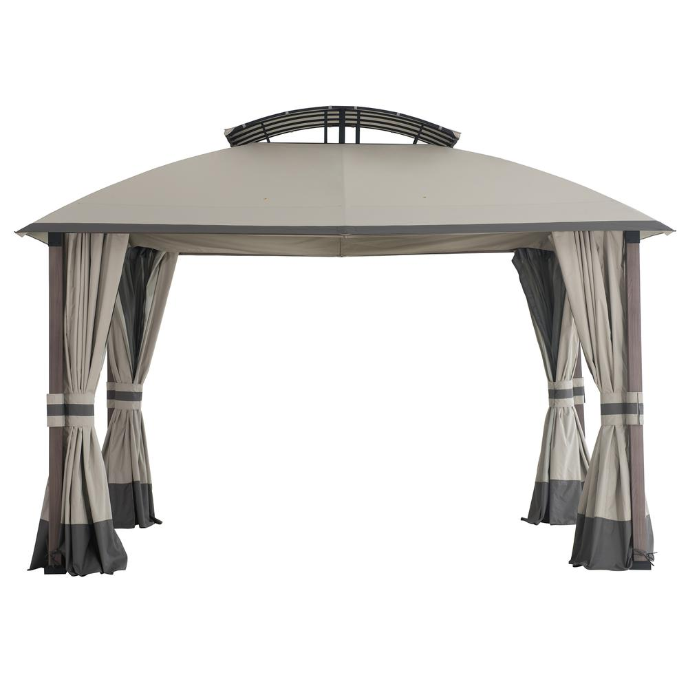 Sunjoy 11x13 ft. Gray Outdoor Patio Soft Top Woodgrain Steel Framed Gazebo