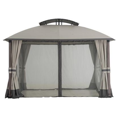 Sunjoy 11x13 ft. Gray Outdoor Patio Soft Top Woodgrain Steel Framed Gazebo