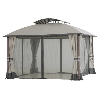 Sunjoy 11x13 ft. Gray Outdoor Patio Soft Top Woodgrain Steel Framed Gazebo