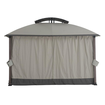 Sunjoy 11x13 ft. Gray Outdoor Patio Soft Top Woodgrain Steel Framed Gazebo