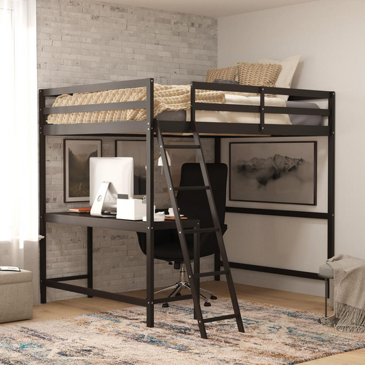 Riley Loft Bed Frame with Desk, Full Size Wooden Bed