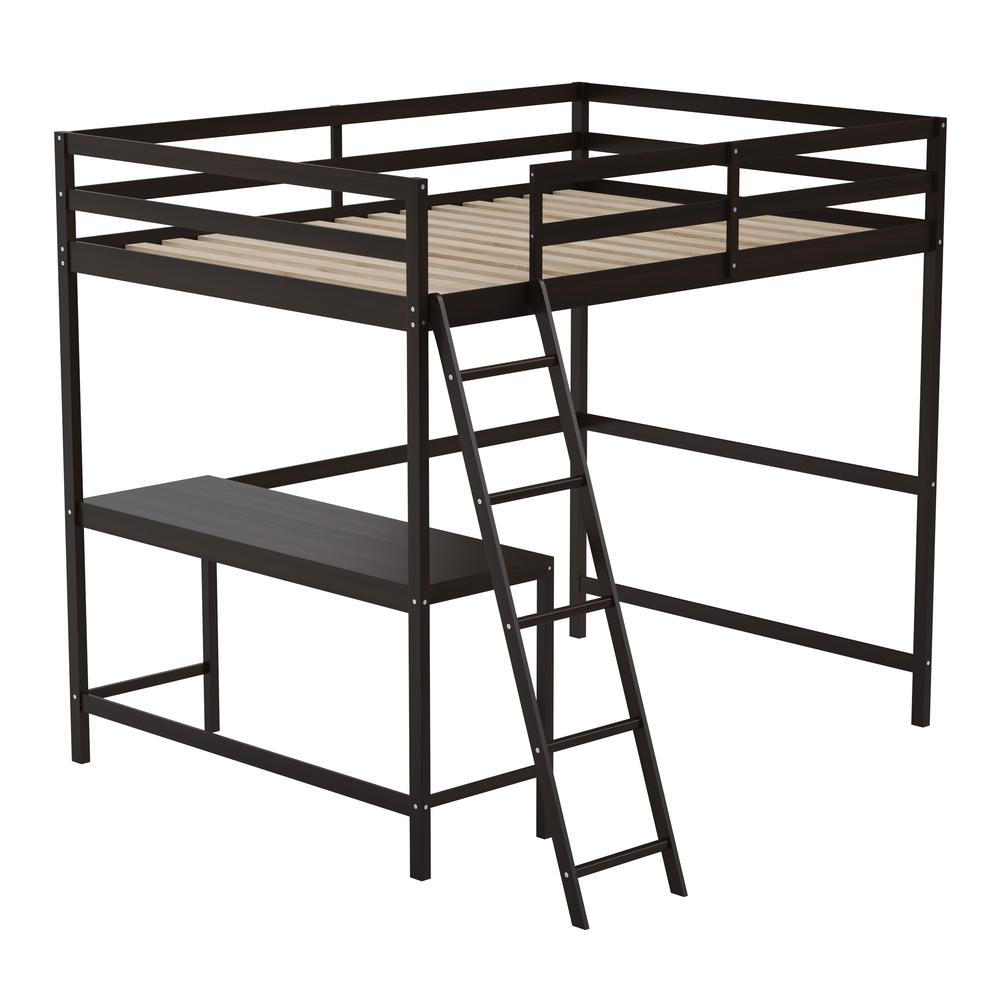 Riley Loft Bed Frame with Desk, Full Size Wooden Bed