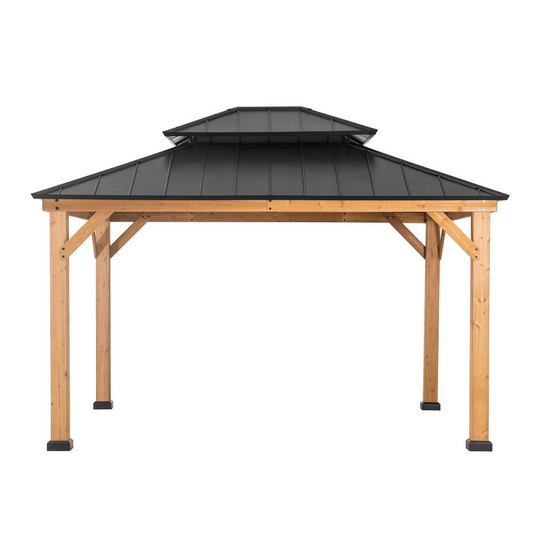 Outdoor Patio Cedar Framed Gazebo with Double Steel Hardtop Roof for Garden