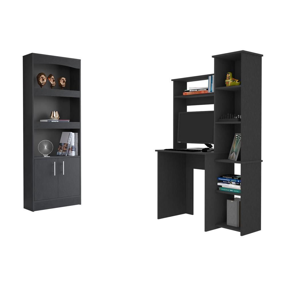 Detroit 2 Piece Office Set, Dozza Bookcase + Aramis Desk, Black