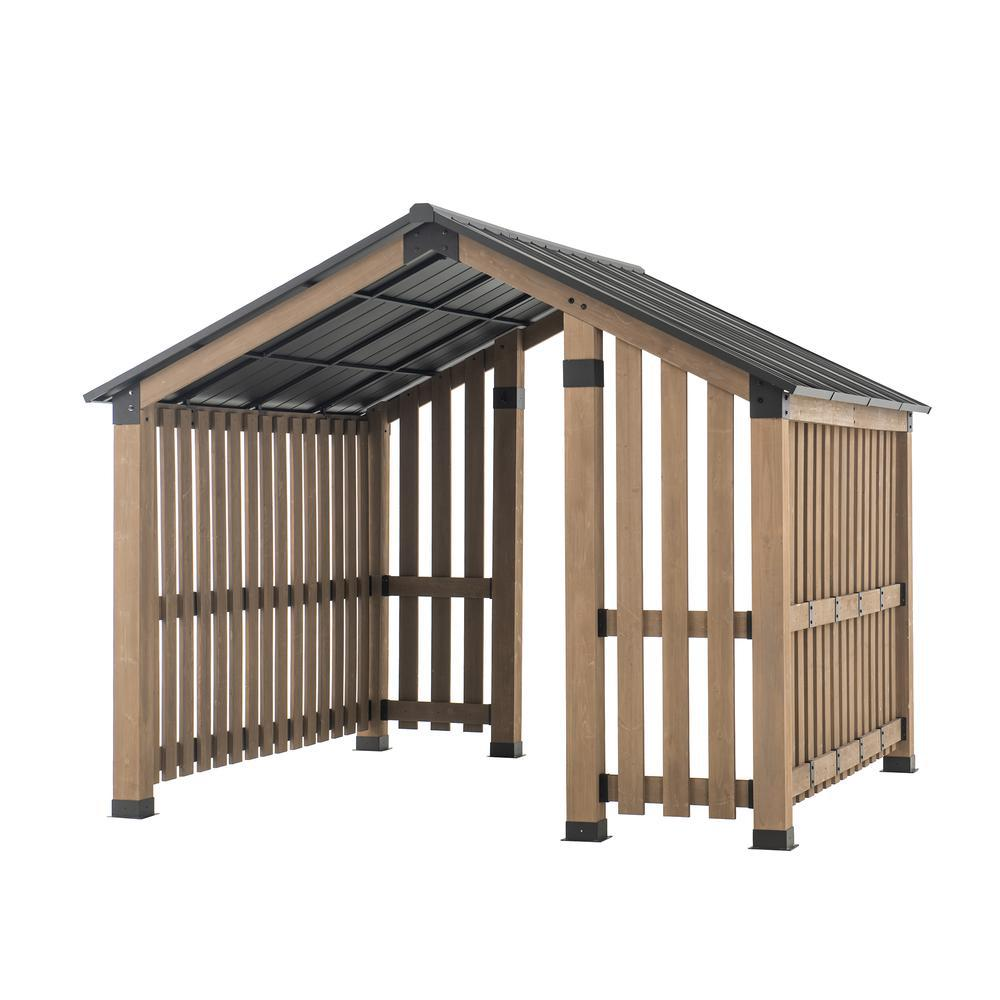 Sienna Outdoor Cedar Wood Framed Hot Tub Gazebo with Steel Hardtop, Matte Black