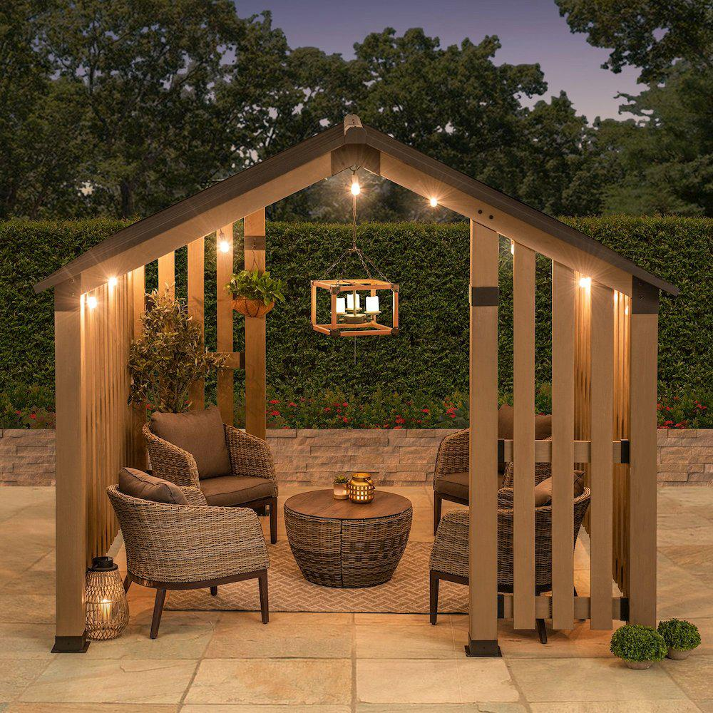 Sienna Outdoor Cedar Wood Framed Hot Tub Gazebo with Steel Hardtop, Matte Black