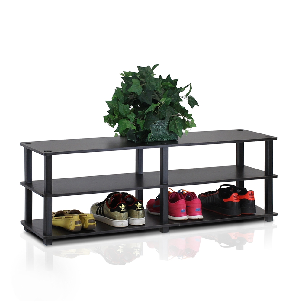 3-Tier Wide Shoe Rack, Espresso/Black - Neat & Organized Shoe Storage