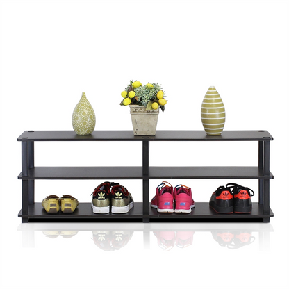 3-Tier Wide Shoe Rack, Espresso/Black - Neat & Organized Shoe Storage