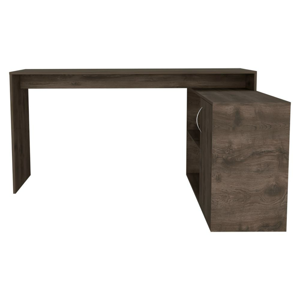 Desti L-Shaped Desk with Single Door Cabinet and Dark Brown Finish