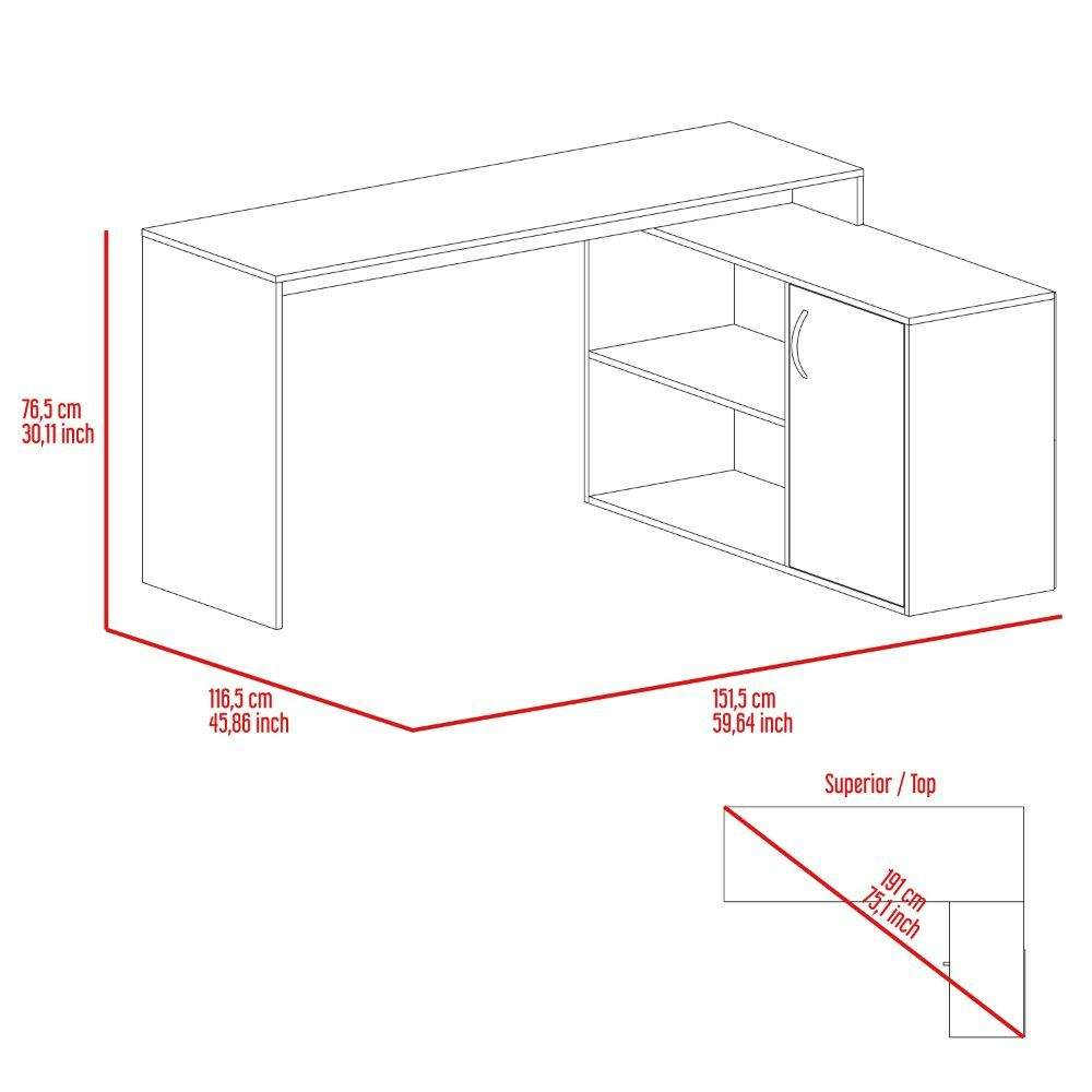 Desti L-Shaped Desk with Single Door Cabinet and Dark Brown Finish