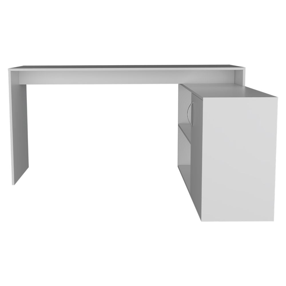 L-Shaped Desk Desti, Single Door Cabinet, White Finish - Modern and Functional Work-From-Home Solution