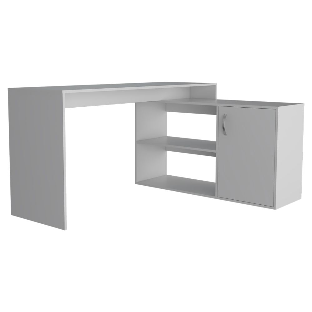 L-Shaped Desk Desti, Single Door Cabinet, White Finish - Modern and Functional Work-From-Home Solution