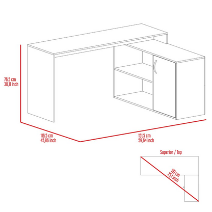 L-Shaped Desk Desti, Single Door Cabinet, White Finish - Modern and Functional Work-From-Home Solution