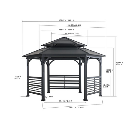 Sunjoy 15 x 15 ft. Outdoor Hardtop Hexagon Double Tiered Metal Gazebo