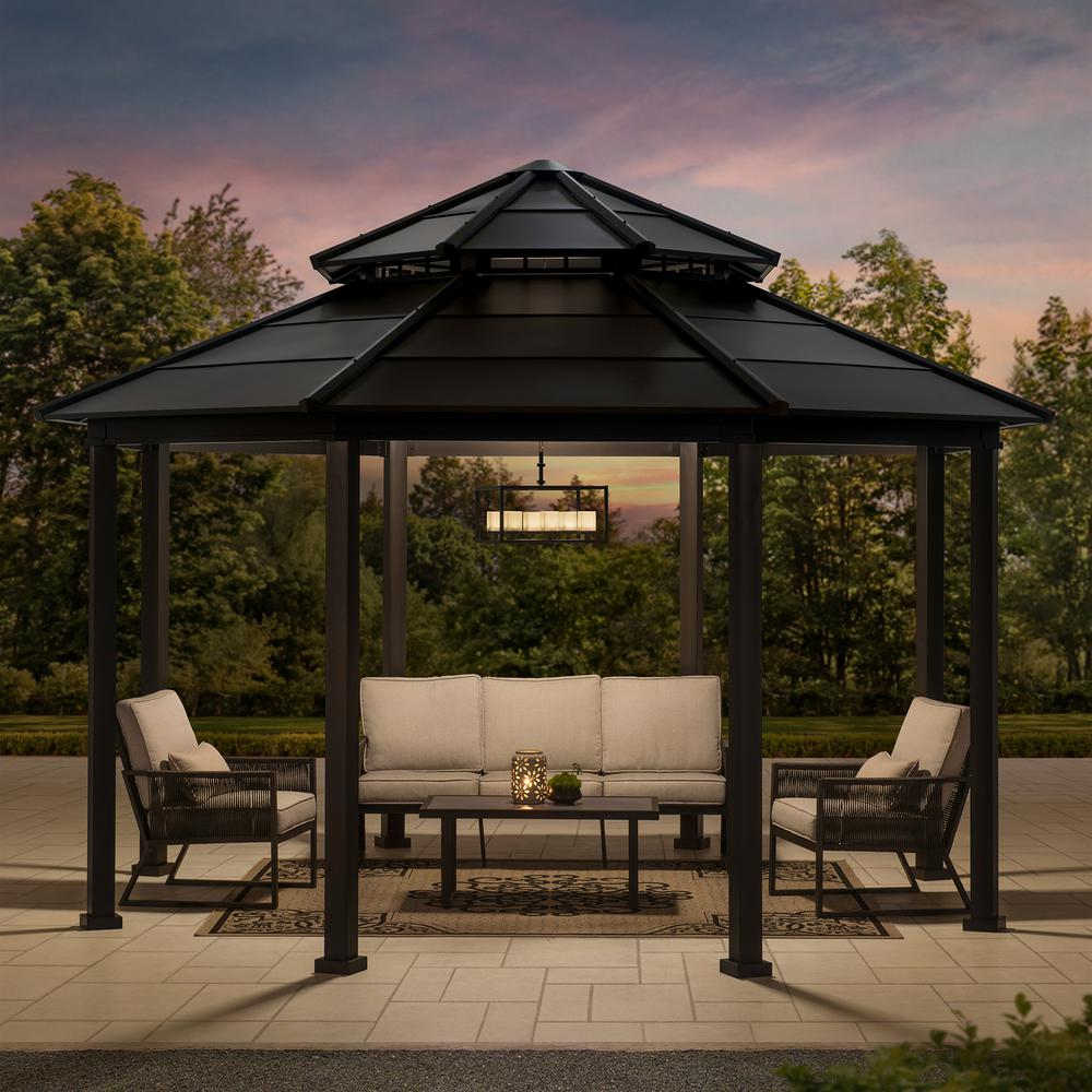 Sunjoy 15 x 15 ft. Outdoor Hardtop Octagon Double Tiered Metal Gazebo