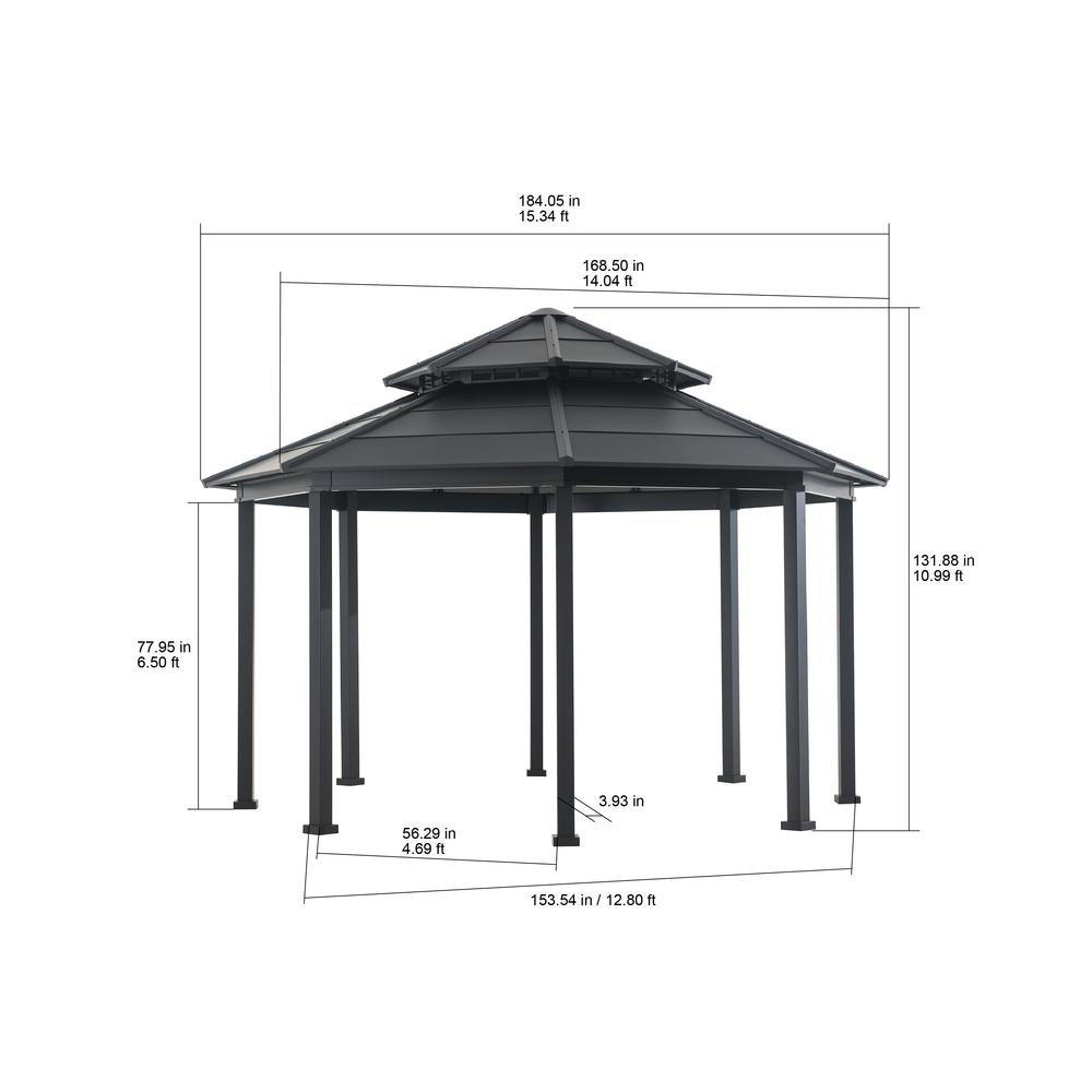 Sunjoy 15 x 15 ft. Outdoor Hardtop Octagon Double Tiered Metal Gazebo