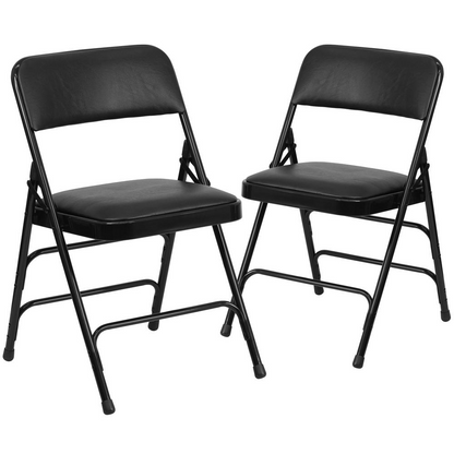 Black Metal Folding Chairs with Padded Seats - Set of 2