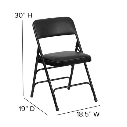 Black Metal Folding Chairs with Padded Seats - Set of 2