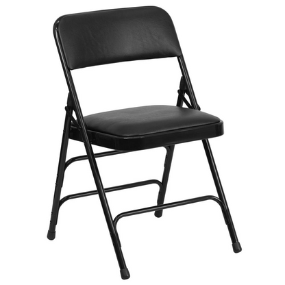 Black Metal Folding Chairs with Padded Seats - Set of 2