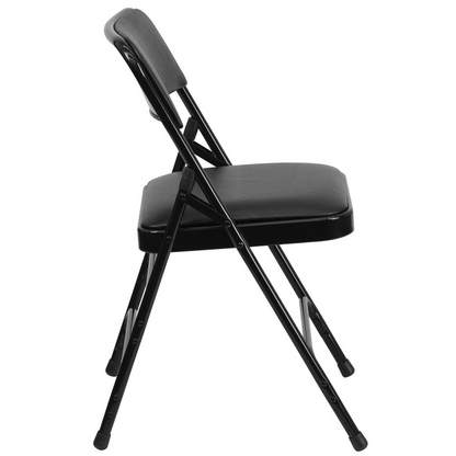 Black Metal Folding Chairs with Padded Seats - Set of 2