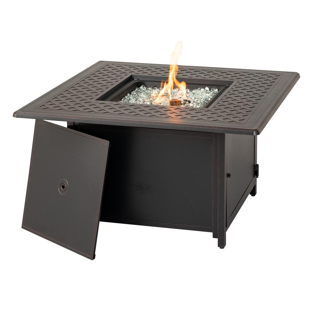 Heron 42" Square Gas Fire Pit Chat Table with Clear Glass Fire Beads - Weather Resistant and Low Maintenance