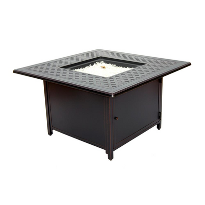 Heron 42" Square Gas Fire Pit Chat Table with Clear Glass Fire Beads - Weather Resistant and Low Maintenance