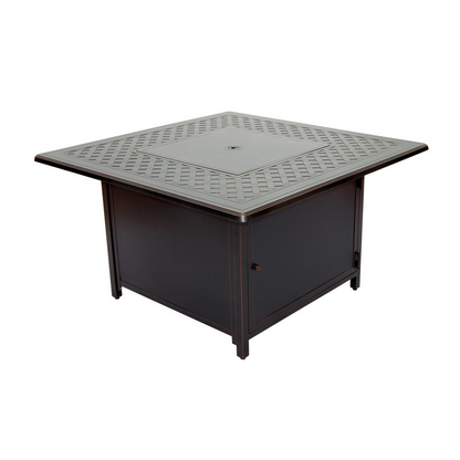 Heron 42" Square Gas Fire Pit Chat Table with Clear Glass Fire Beads - Weather Resistant and Low Maintenance