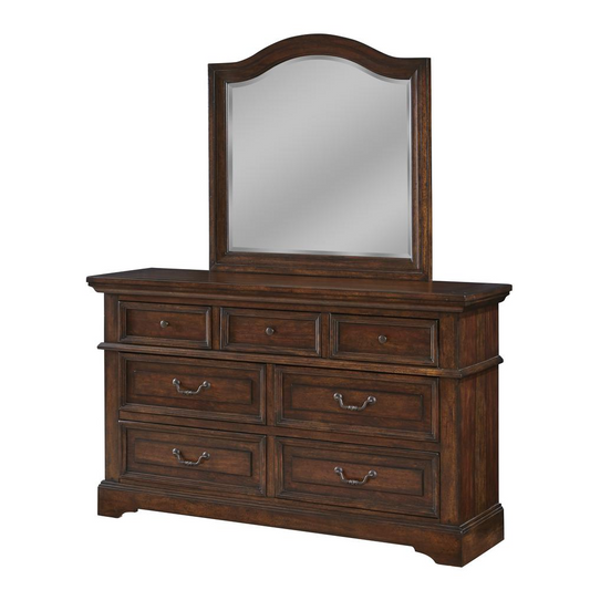 Stonebrook Dresser - Rich Tobacco Finish, 7 Drawers, Detailed Molding, Felt-Lined Top Drawers