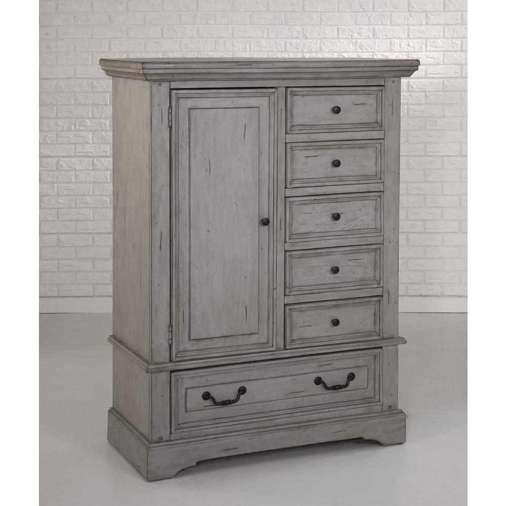 Stonebrook Antique Gray Gentleman's Chest - Distressed Finish, Multiple Storage Options